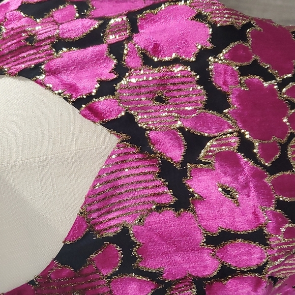 Women's Vintage Embroidered Burn Out Hot Pink Floral Velvet Dress sz Small - Picture 11 of 11